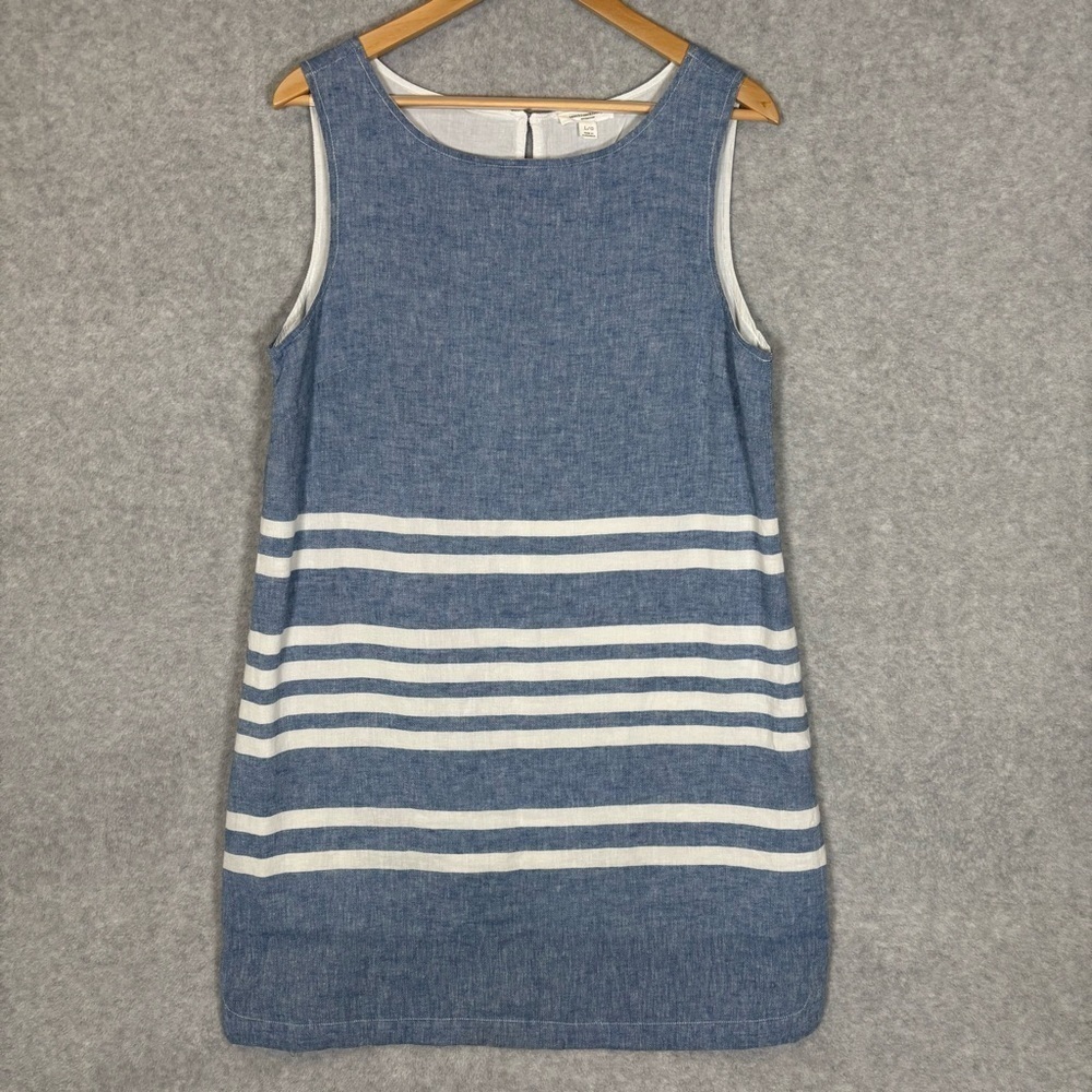 BeachLunchLounge Jaylene Shift Dress-Linen Blend-Blue/White-Women Large